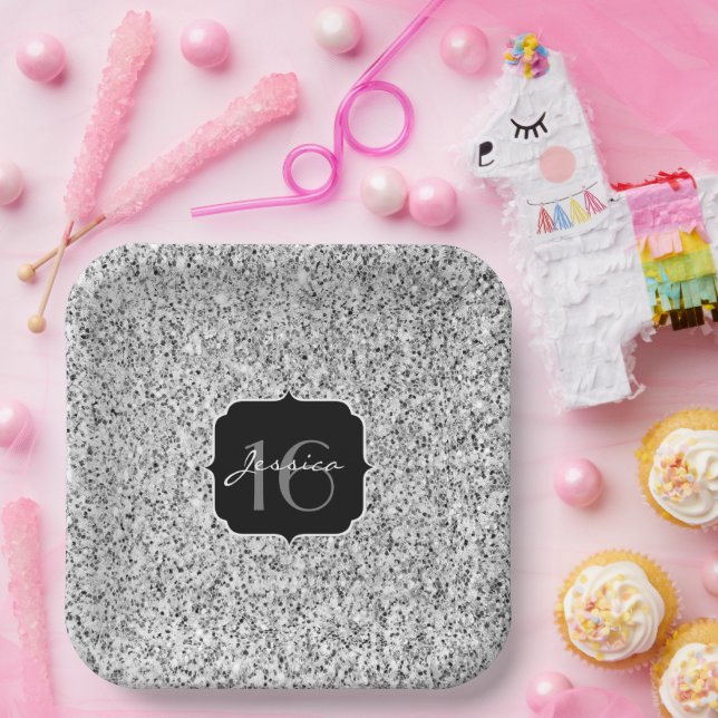 Assiettes En Carton Parties scintillant gris argenté brillant doux 16 (Fête)