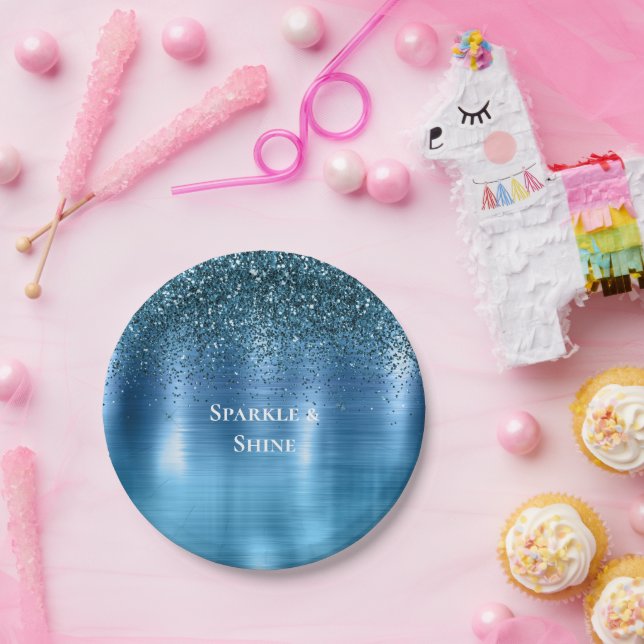 Assiettes En Carton Parties scintillant métallique bleu Aqua (Fête)