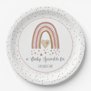 Assiettes En Carton Parties scintillant moderne Rainbow Pink Gold Baby
