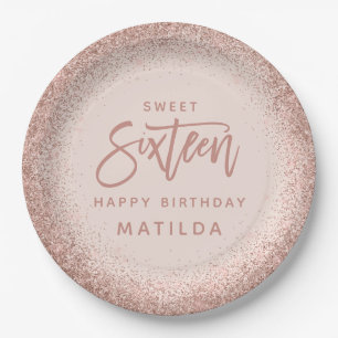 Assiettes En Carton Parties scintillant moderne rose girly 16ème anni
