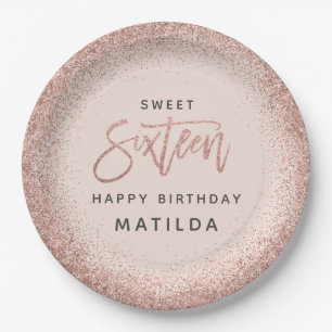 Assiettes En Carton Parties scintillant moderne rose girly 16ème anniv