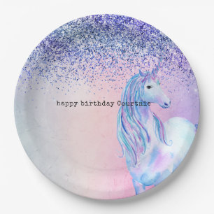 Assiettes En Carton Parties scintillant Ombre rose violet Unicorn
