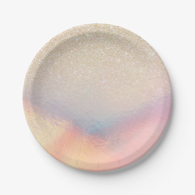 Assiettes En Carton Parties scintillant Or Chic Iridescente Holographi (Devant)