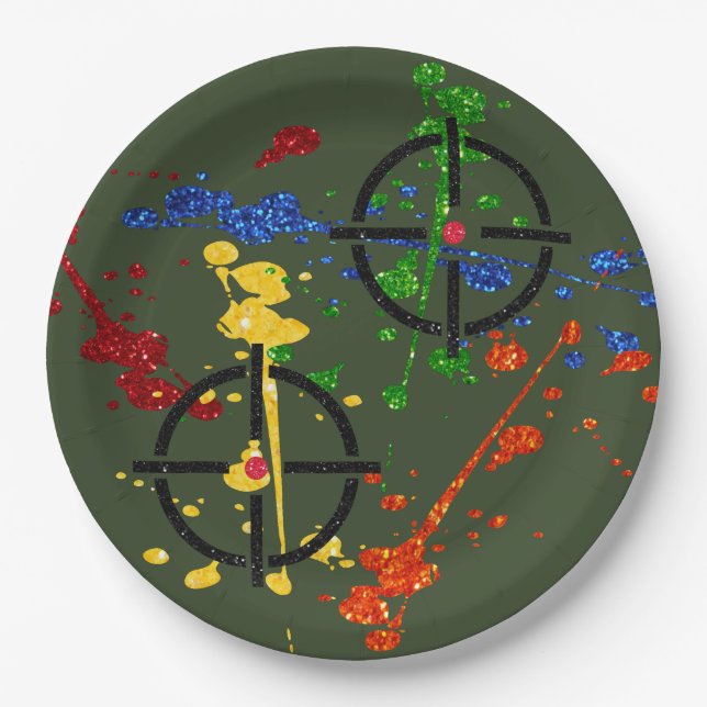 Assiettes En Carton Parties scintillant Paintball Parties Cibles Plaqu (Devant)