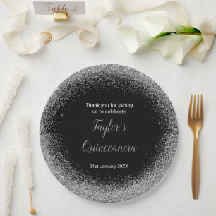 Assiettes En Carton Parties scintillant Quinceanera Silver Faux
