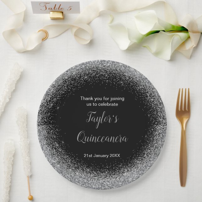 Assiettes En Carton Parties scintillant Quinceanera Silver Faux (Mariage)
