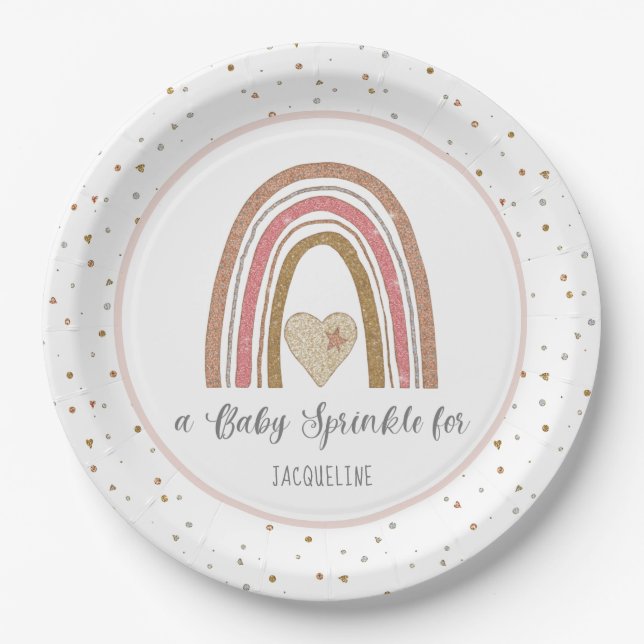Assiettes En Carton Parties scintillant Rainbow moderne Pink Gold Baby (Devant)