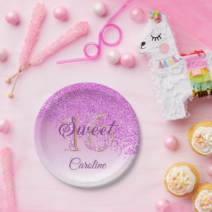 Assiettes En Carton Parties scintillant rose, 16 Parties scintillant, 