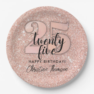 Assiettes En Carton Parties scintillant rose 25e Anniversaire Plaques
