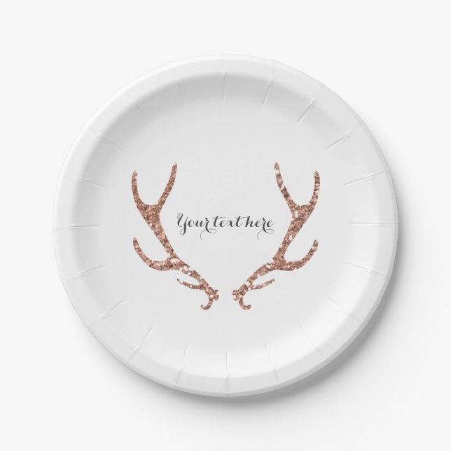 Assiettes En Carton Parties scintillant rose Antlers rustiques Woodsy  (Devant)