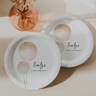 Assiettes En Carton Parties scintillant rose Ballons Fille Première fê