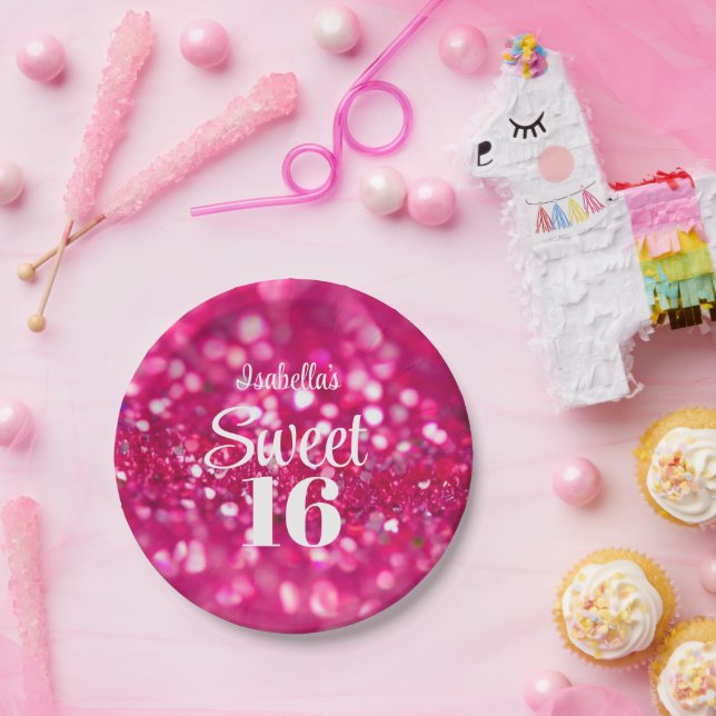 Assiettes En Carton Parties scintillant rose chaud glam Sweet 16 Anniv (Fête)