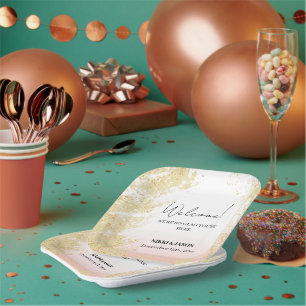 Assiettes En Carton Parties scintillant rose clair Golden Splash Maria