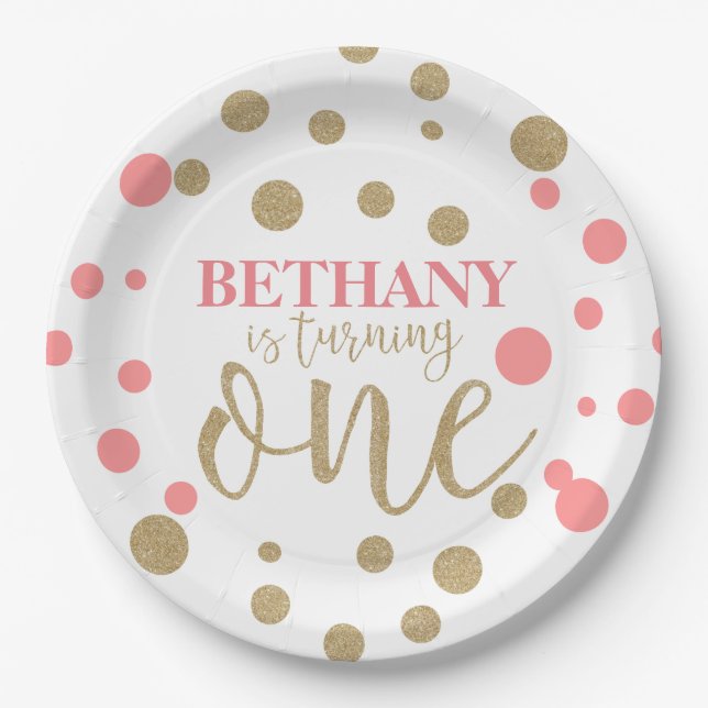 Assiettes En Carton Parties scintillant rose et or Premier Anniversair (Devant)