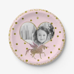 Assiettes En Carton Parties scintillant rose et or Unicorne Anniversai