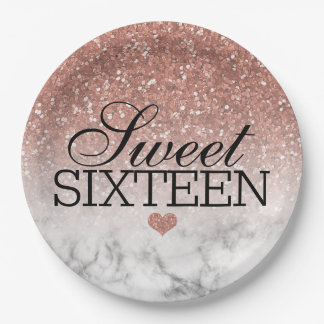 Assiettes En Carton Parties scintillant rose Gold Faux/Marble Sweet 16