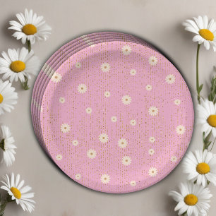 Assiettes En Carton Parties scintillant rose Golden Daisy Baby shower