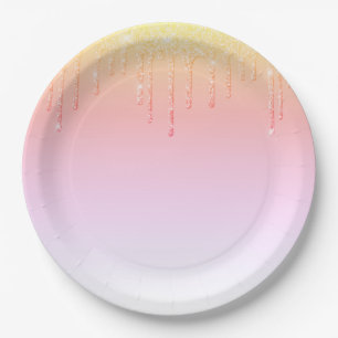 Assiettes En Carton Parties scintillant rose Ombré Glam Étincelles