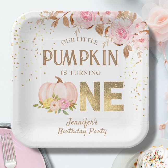 Assiettes En Carton Parties scintillant rose or Citrouille Floral Girl (Créateur téléchargé)