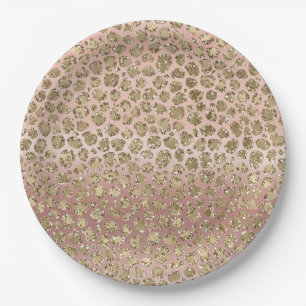 Assiettes En Carton Parties scintillant rose or glam Leopard