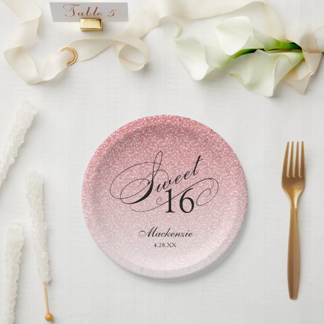 Assiettes En Carton Parties scintillant rose sucré 16 personnalisée (Mariage)