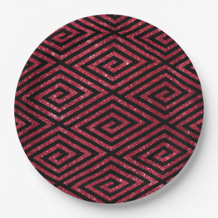 Assiettes En Carton Parties scintillant rouge brillant Motif noir