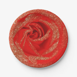 Assiettes En Carton Parties scintillant rouge or Rose bois blanc Shabb