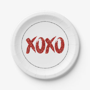 Assiettes En Carton Parties scintillant rouge XOXO   Glam Brushstroke 