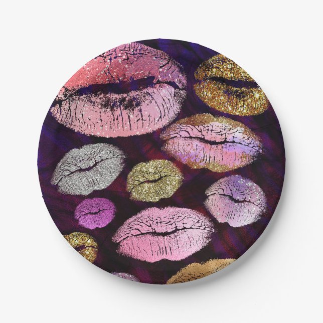 Assiettes En Carton Parties scintillant Sparkly Kiss Lips Beauty Makeu (Devant)