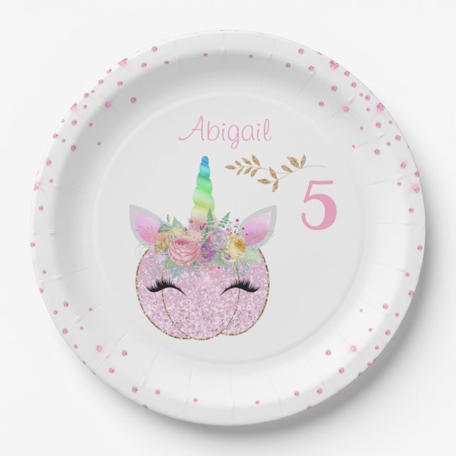 Assiettes En Carton Parties scintillant Unicorn Citrouille Girls 5e an (Devant)