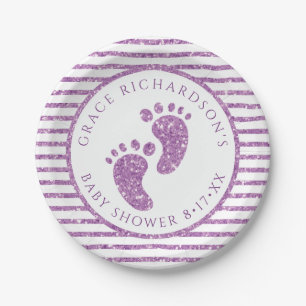 Assiettes En Carton Parties scintillant violet Baby shower pieds bébé