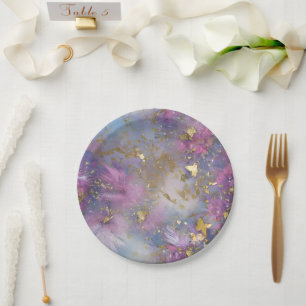 Assiettes En Carton Parties scintillant violet et or tempête Imaginai