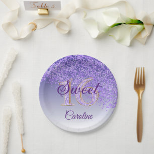 Assiettes En Carton Parties scintillant violette, 16 Parties scintilla