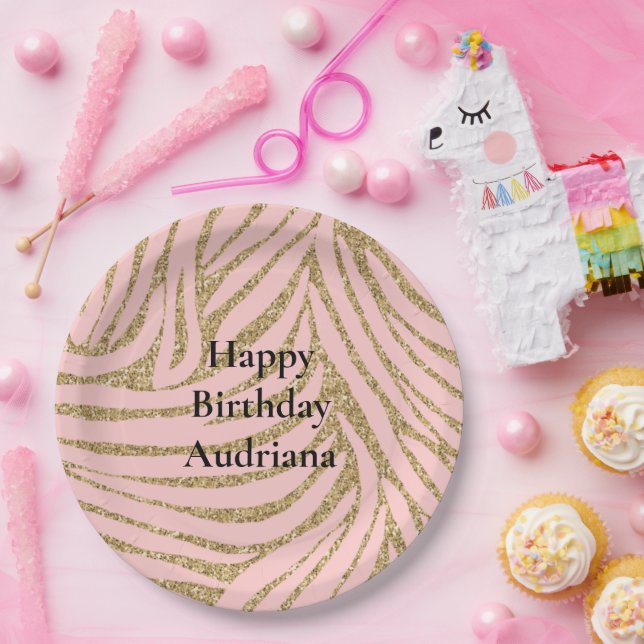 Assiettes En Carton Parties scintillant Zebra Gold Rose (Fête)