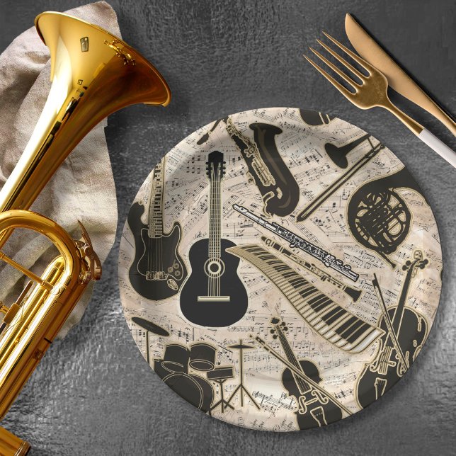 Assiettes En Carton Partition et instruments Black/Gold ID481 (Créateur téléchargé)