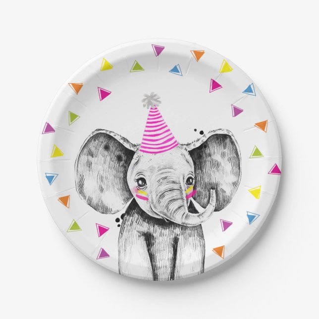 Assiettes En Carton Party Animals Safari Wild Elephant Jungle Birthday (Devant)