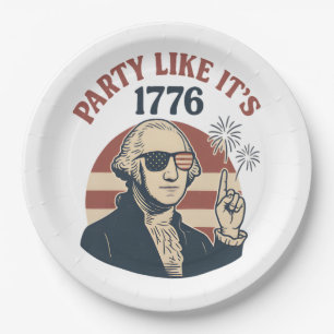 Assiettes En Carton Party Like It's 1776 - Retro George Washington Des