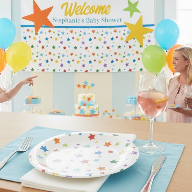 Assiettes En Carton Party Paper Plate - Colorful Stars Design (Bright stars paper plate)