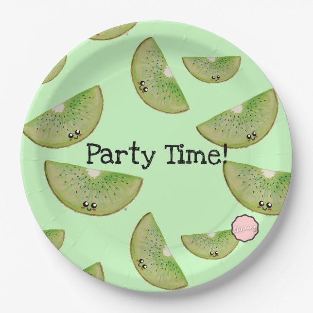 Assiettes En Carton Party Time! Plaques en papier Kawaii Kiwi (Devant)