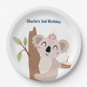 Assiettes En Carton Pary animal, Koala avec gâteau d'anniversaire