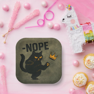 Assiettes En Carton Pas De Rois En Amérique Chat Noir Drôle Kicking Cr