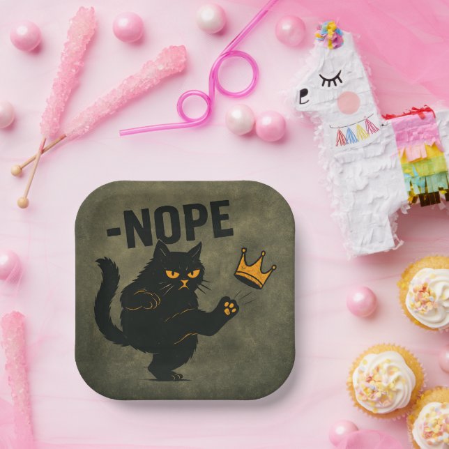 Assiettes En Carton Pas De Rois En Amérique Chat Noir Drôle Kicking Cr (Fête)
