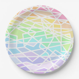 Assiettes En Carton Pastel Arc-en-ciel Couleurs Plaques de papier géom