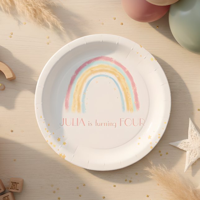 Assiettes En Carton Pastel arc-en-ciel pétillant Anniversaire (Créateur téléchargé)