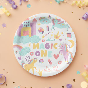 Assiettes En Carton Pastel arc-en-ciel unicorne magie un anniversaire