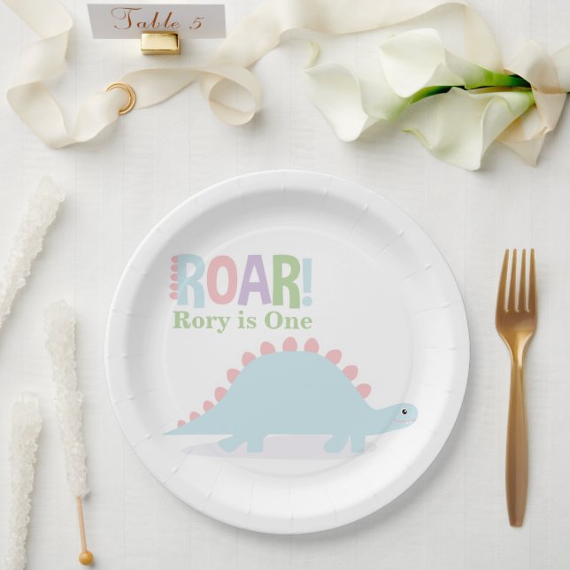 Assiettes En Carton Pastel Baby Dinosaures Roar fête d'anniversaire (Mariage)