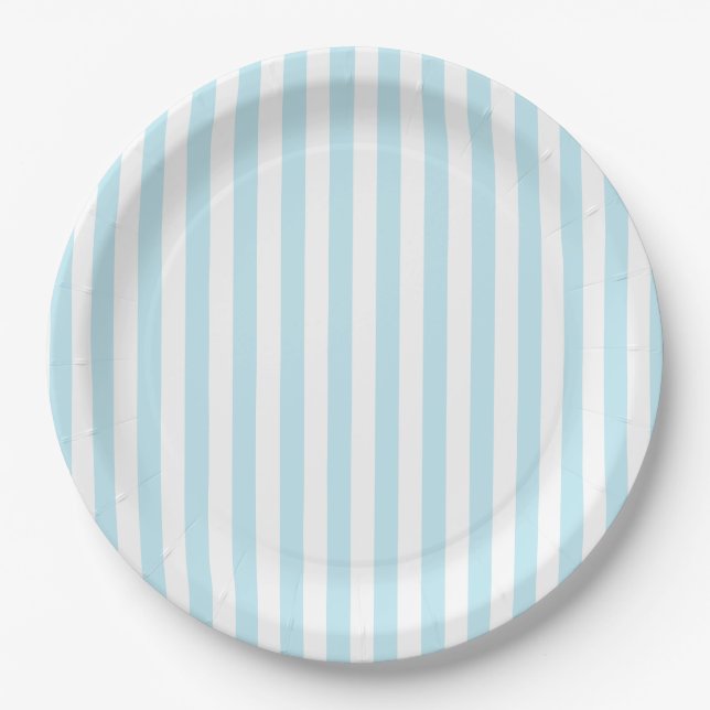 Assiettes En Carton Pastel Blue and White Striped Paper Plate (Devant)