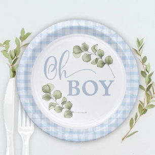 Assiettes En Carton Pastel Blue En vichy Baby shower bébé garçon
