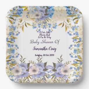 Assiettes En Carton Pastel Blue Little Flower Bud Floral Baby shower