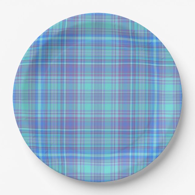 Assiettes En Carton Pastel Blue Plaid (Devant)
